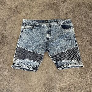 Steves Jeans Shorts Mens 50 Big and Tall Moto Biker Jort Stretch Blue‎ Denim